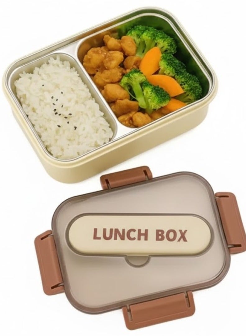 طلال علبة غداء كلاسيكية من الفولاذ المقاوم للصدأ سعة 1.4 لتر - علبة وجبات بينتو ذات قسمين، مزودة بملعقة وفتحة مدمجة لأدوات المائدة على الغطاء - آمنة للاستخدام في المجمد وغسالة الصحون والميكروويف، مانعة للتسرب ومحكمة الإغلاق، خالية من مادة BPA، خفيفة الوزن، حاوية طعام متينة للبالغين والأطفال - للمنزل والمكتب والمدرسة والحضانة والسفر - Image 1